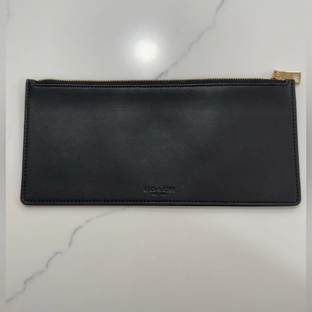 Coach Black Leather Slim Zip Pouch Wallet Unisex - Picture 9 of 10